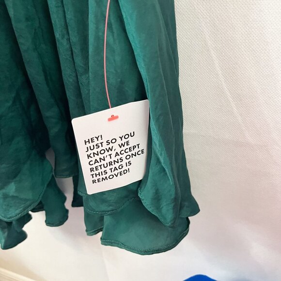 NEW ASOS Satin Flutter Sleeve Midi Dress in Pine Green Bat Wing Slit Size US 4 - Picture 8 of 9